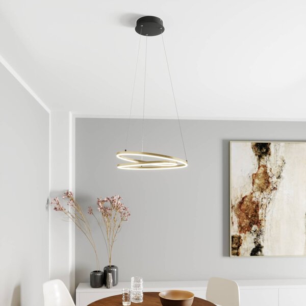 Lampada LED a sospensione Davian di Lindby, color ottone, 49 cm, dimmerabile, Ottone / Oro, Soggiorno / Sala da pranzo, Alluminio, Moderno