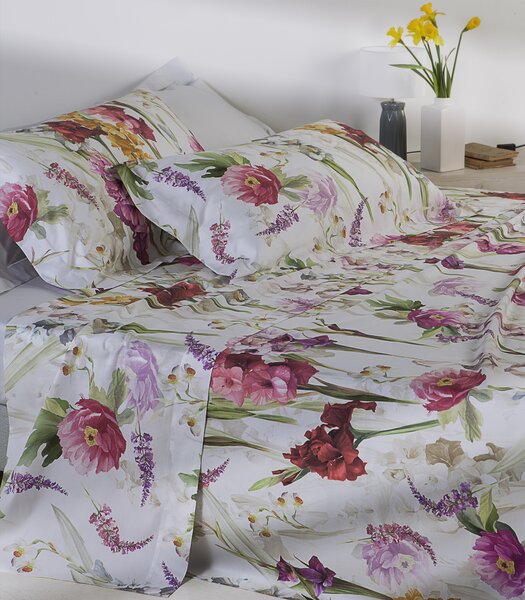 Copripiumino Con Federe In Percalle Charming Flowers Matrimoniale - 255X255 + 2 Federe50X80 Emporium Floreale Bianco Caleffi