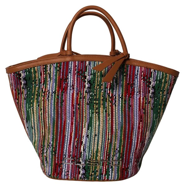 Borsa a mano da donna Arbora, in vera pelle, con motivo multicolore