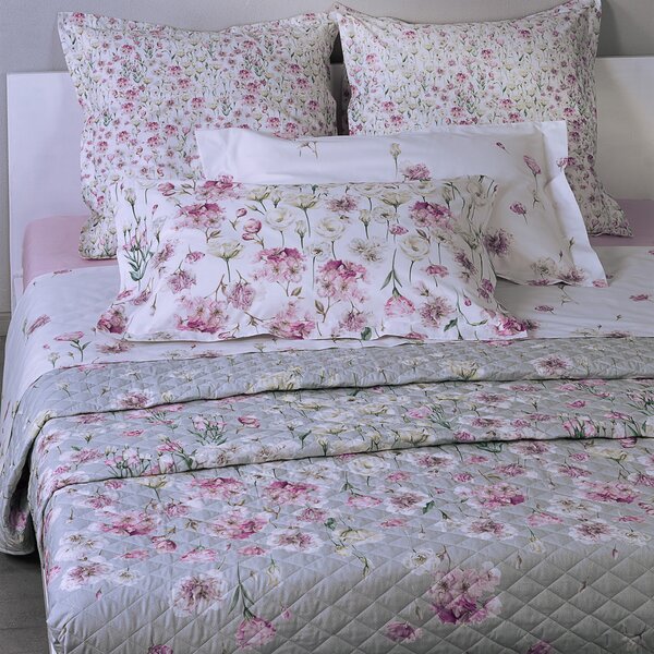 Copriletto Primaverile SINGOLO - 180X260 Lisianthus ROSA Percalle Caleffi
