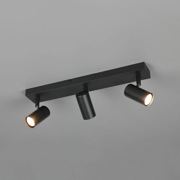 Reality Leuchten Faretto Taryn, nero opaco, lunghezza 45 cm, a 3 luci, mini GU10 dimmerabile, Nero, Soggiorno / Sala da pranzo, Metallo, Moderno, Downlight