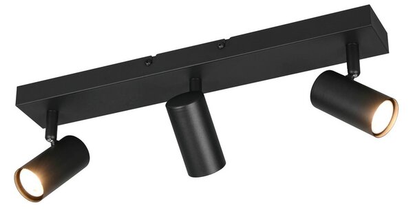 Reality Leuchten Faretto Taryn, nero opaco, lunghezza 45 cm, a 3 luci, mini GU10 dimmerabile, Nero, Soggiorno / Sala da pranzo, Metallo, Moderno, Downlight