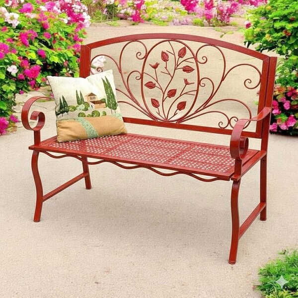 DanDiBo panchina da giardino Rosso resistente alle intemperie 2 posti in metallo rosso 110 cm 96707 panca panca in ferro panca da giardino antica panca da parco