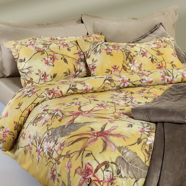 Copripiumino Con Federe In Percalle Sauvage Flowers Matrimoniale - 255X255 + 2 Federe50X80 Emporium Floreale Oro Caleffi