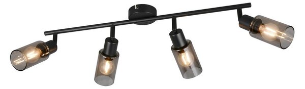 Reality Leuchten Faretto Mars, lunghezza 82 cm, nero opaco, a 4 luci, metallo E14 dimmerabile, Nero, Soggiorno / Sala da pranzo, Metallo, Moderno, Downlight