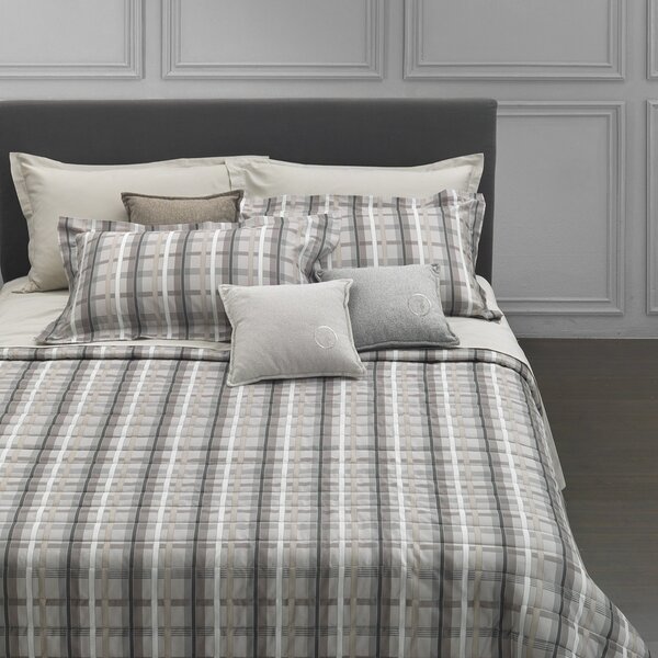 Trapunta In Raso Jacquard Tartan Matrimoniale - 270X260 Trussardi Geometrico Avorio Caleffi