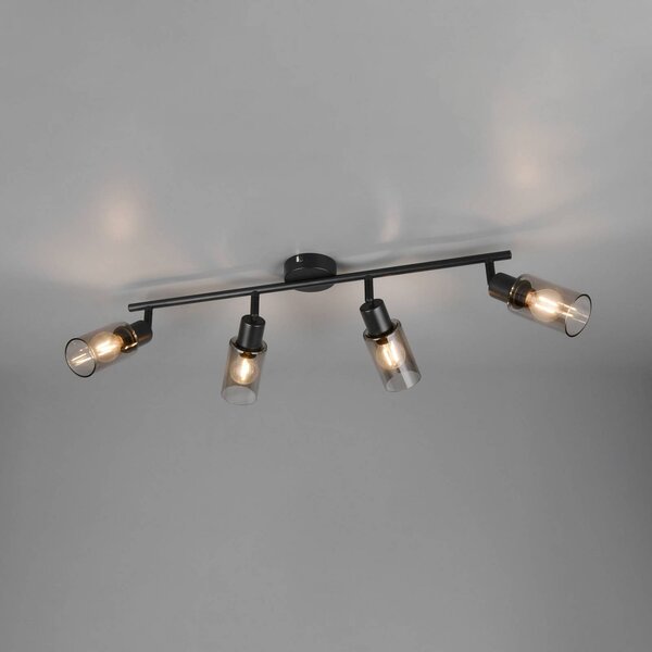Reality Leuchten Faretto Mars, lunghezza 82 cm, nero opaco, a 4 luci, metallo E14 dimmerabile, Nero, Soggiorno / Sala da pranzo, Metallo, Moderno, Downlight