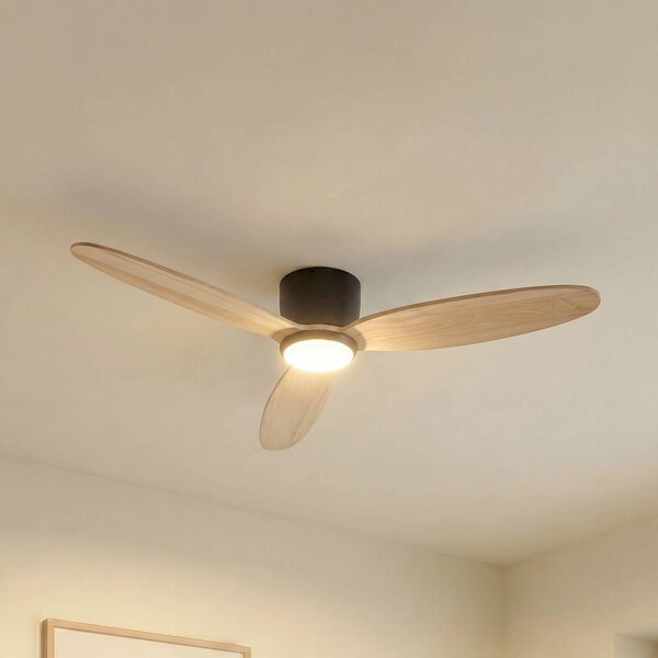Ventilatore da soffitto LED Lucande Lignia, Ø 132 cm, CCT, dimmerabile Lignia Lucande,, Legno chiaro, Soggiorno / Sala da pranzo, Legno, Scandinavo