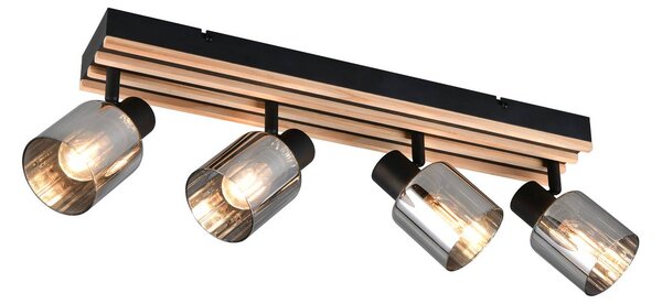 Reality Leuchten Faretto Travia, lunghezza 65 cm, a 4 luci, nero/grigio fumo dimmerabile, Nero, Soggiorno / Sala da pranzo, Metallo, Moderno, Downlight