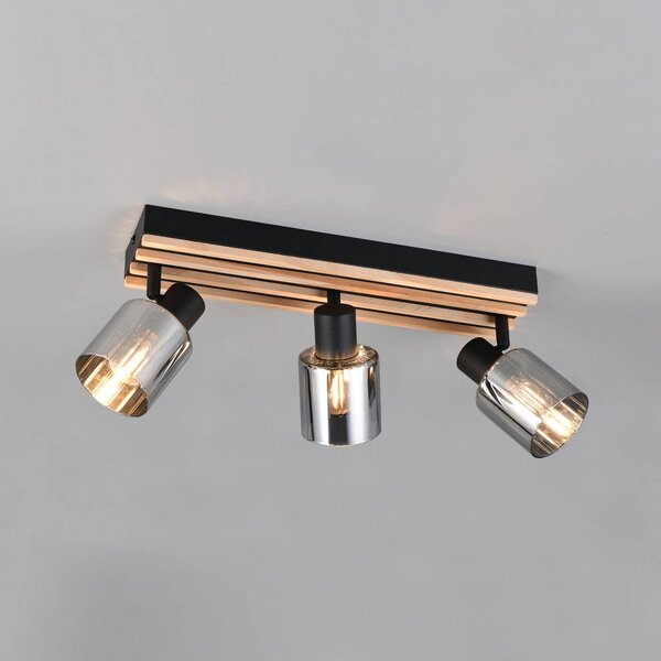 Reality Leuchten Faretto Travia, lunghezza 53 cm, a 3 luci, nero/grigio fumo dimmerabile, Nero, Soggiorno / Sala da pranzo, Metallo, Moderno, Downlight