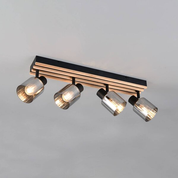 Reality Leuchten Faretto Travia, lunghezza 65 cm, a 4 luci, nero/grigio fumo dimmerabile, Nero, Soggiorno / Sala da pranzo, Metallo, Moderno, Downlight