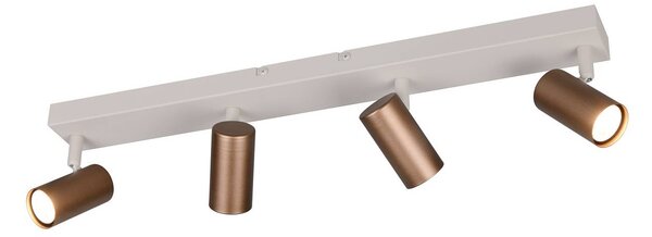 Reality Leuchten Faretto Taryn, marrone, lunghezza 62 cm, a 4 luci, GU10 dimmerabile, Marrone / Ruggine, Soggiorno / Sala da pranzo, Metallo, Moderno, Downlight