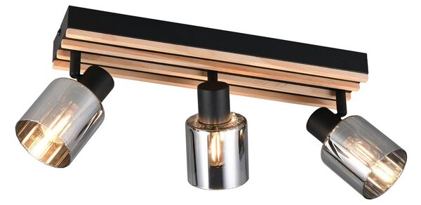 Reality Leuchten Faretto Travia, lunghezza 53 cm, a 3 luci, nero/grigio fumo dimmerabile, Nero, Soggiorno / Sala da pranzo, Metallo, Moderno, Downlight