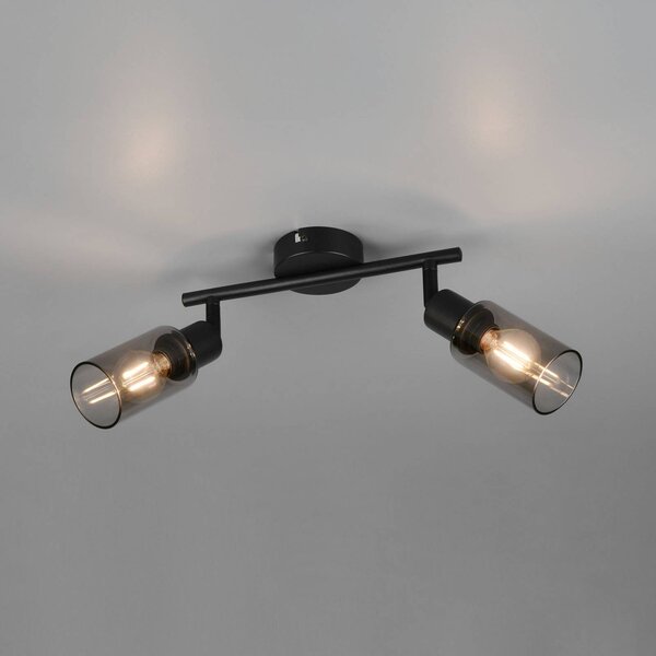 Reality Leuchten Faretto Mars, lunghezza 48 cm, nero opaco, a 2 luci, metallo E14 dimmerabile, Nero, Soggiorno / Sala da pranzo, Metallo, Moderno, Downlight