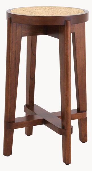 Sgabello alto in legno di mindi con seduta in rattan Dareau