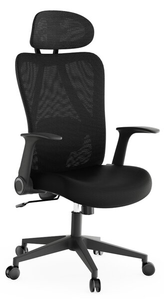 SENSE7 Noxo Sedia da ufficio ergonomica Sedia da scrivania Nera Braccioli ribaltabili Poggiatesta Schienale in rete Sedia direzionale Ufficio domestico Funzione oscillante 150 kg