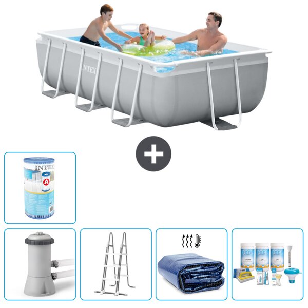 Piscina Intex con struttura a prisma rettangolare - 300 x 175 x 80 cm - grigio - inclusa pompa - scala - tenda da sole - pacchetto manutenzione - filtro