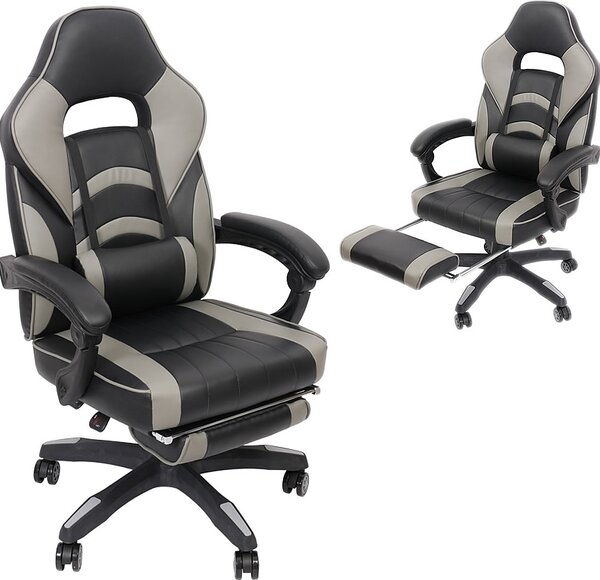 Mucola sedia da gioco con poggiapiedi sedia da scrivania regolabile in altezza BüBraunuhl sedia direzionale seduta a secchio sedia girevole - nero / grigio