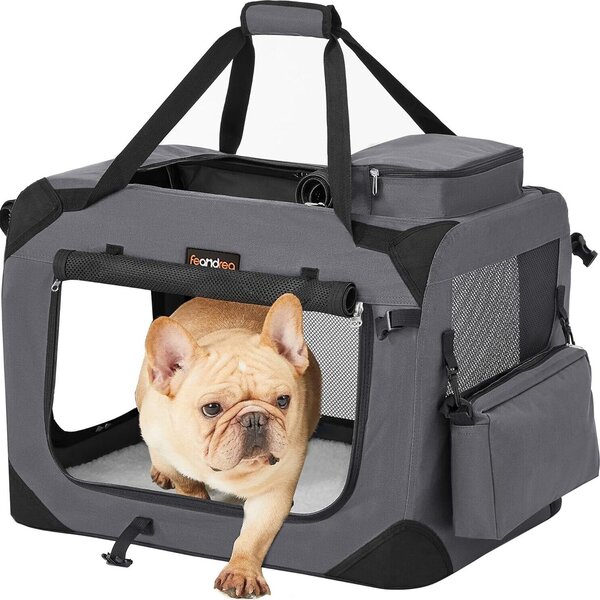 Feandrea Cassa pieghevole per cani, box per trasporto cani, M, borsa per cani, tessuto Oxford, rete, traspirante, portatile, struttura in metallo, con maniglie, tasche