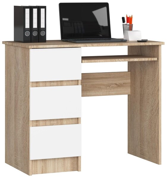 Akord Scrivania Per Computer Con 3 Cassetti Lato Sinistro Rovere Sonoma/Bianco 90X50X77 Cm
