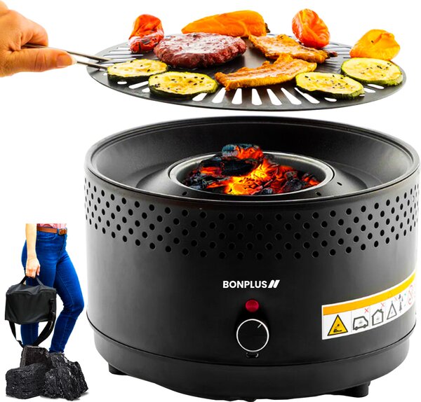 Bonplus BP | Griglia a carbonella ultra portatile | Alimentazione a ventola | Alimentazione a batteria | Facile da pulire | Cottura uniforme | Antiaderente