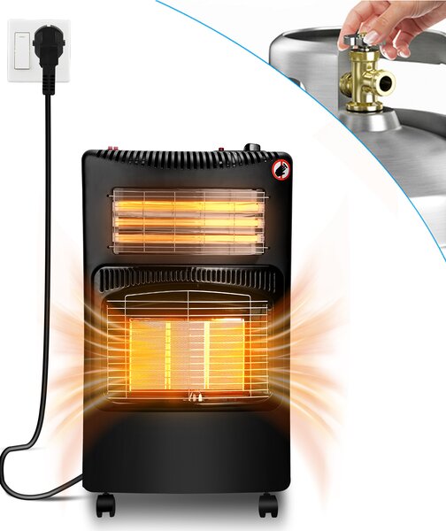 TolleTour 4200W stufa a gas ibrida incl. set di regolatori di pressione del gas - stufa elettrica a gas a infrarossi, stufa radiante a gas, bombole di gas butano e propano e collegamento elettrico