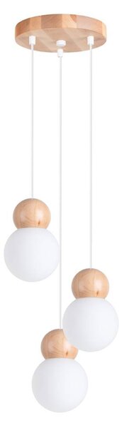 Lampada a sospensione PEKKA 3P bianco/legno naturale 3xG9 8W vetro/legno 124x31x31cm Sollux Lighting
