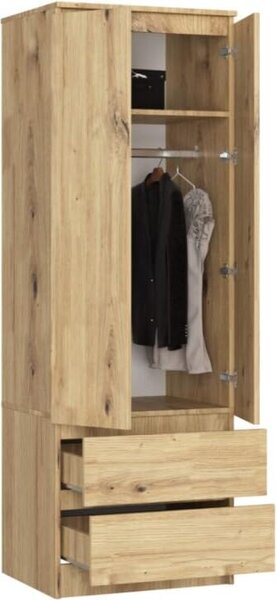 BDW, armadio 2 ante 2 cassetti, 180x60x51 cm, rovere Artisan