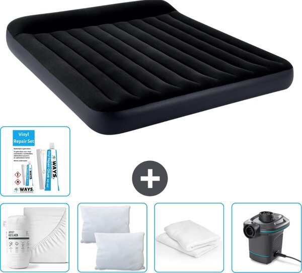 Lettino Intex - 2 persone - 183 x 203 x 25 cm - Blu scuro - Consegna inclusa Lenzuolo di ricambio - Bacio - Pompa - Set di riparazione e protezione per il cuscino