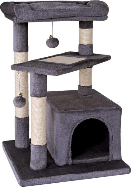 Tiragraffi per gatti lionto 75 cm con grotta, giaciglio e superficie in sisal, compatto e stabile, ideale per il gioco, il riposo e la cura degli artigli, grigio scuro