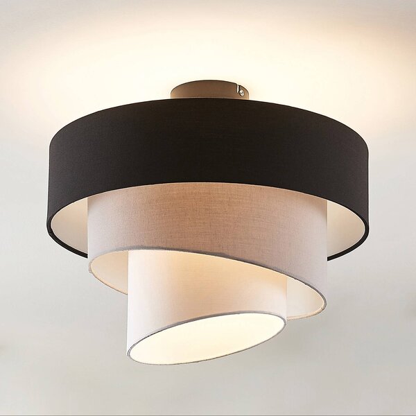 Plafoniera soffitto Coria Lindby, dimmerabile, Alluminio / Grigio / Zincato, Soggiorno / Sala da pranzo, Tessuto / Stoffa / Seta, Moderno, Plafoniera