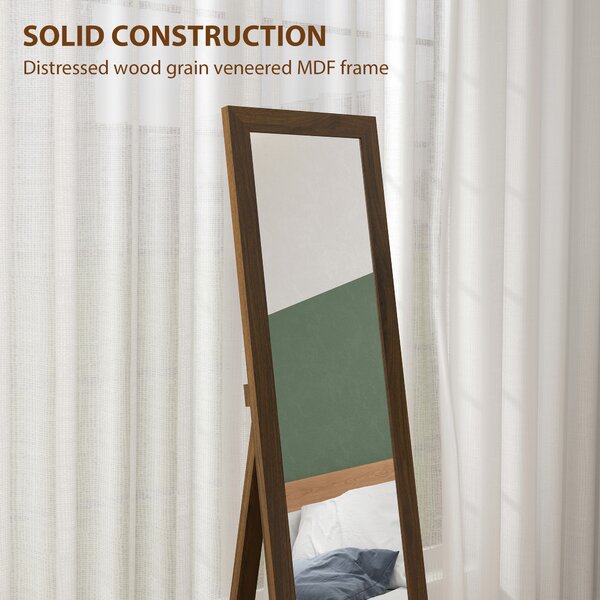 HOMCOM Specchio a figura intera con cornice in MDF con appoggio inclinabile o da appendere, 157x37 cm, Noce | Aosom Italy