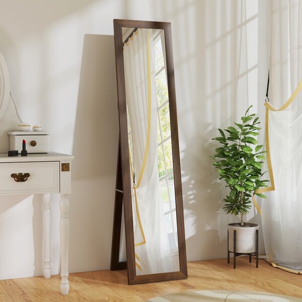HOMCOM Specchio a figura intera con cornice in MDF con appoggio inclinabile o da appendere, 157x37 cm, Noce | Aosom Italy