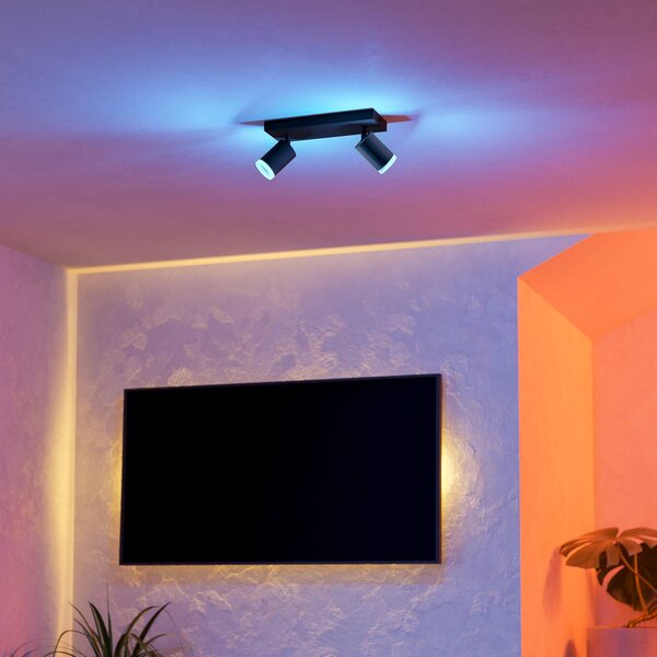 EGLO connect Faretto LED Smart Melitello-Z, a 2 luci, nero dimmerabile, Nero, Soggiorno / Sala da pranzo, Alluminio, Moderno