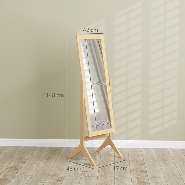 HOMCOM Specchio da Terra Reclinabile con Cornice Rettangolare, 47x46x148 cm, Effetto Rovere | Aosom Italy