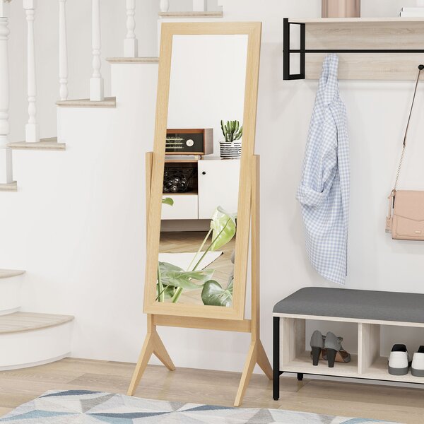 HOMCOM Specchio da Terra Reclinabile con Cornice Rettangolare, 47x46x148 cm, Effetto Rovere | Aosom Italy