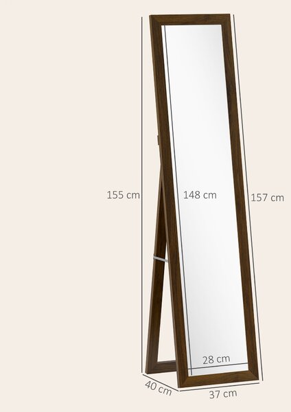 HOMCOM Specchio a figura intera con cornice in MDF con appoggio inclinabile o da appendere, 157x37 cm, Noce | Aosom Italy