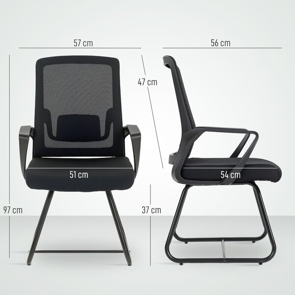 HOMCOM Sedia da Ufficio Senza Ruote Ergonomica con Braccioli per Sala d'Attesa, Nero | Aosom Italy