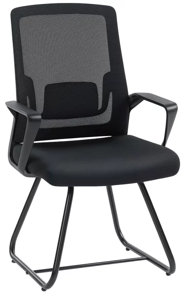 HOMCOM Sedia da Ufficio Senza Ruote Ergonomica con Braccioli per Sala d'Attesa, Nero | Aosom Italy
