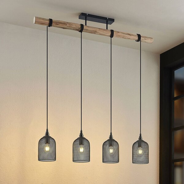 Lampada a sospensione Dolcin Lindby, dimmerabile, Legno chiaro, Soggiorno / Sala da pranzo, Legno, Vintage, Lampada a sospensione