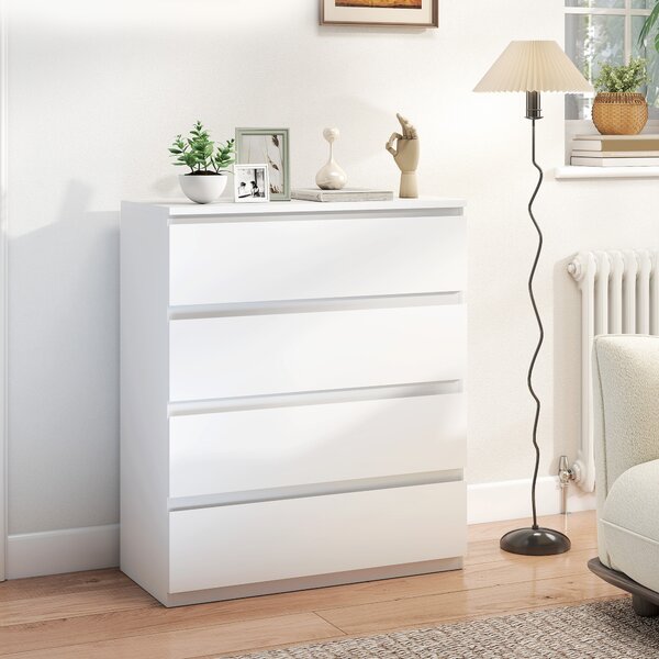HOMCOM Cassettiera 4 cassetti, 80 x 39 x 95 cm, Bianco | Aosom Italy