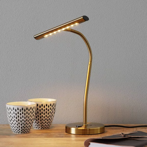 Trio Lighting Lampada da scrivania a LED CURTIS, dimmerabile, Bronzo / Ottone antico, Studio / Ufficio, Metallo, Moderno, Lampada da tavolo LED