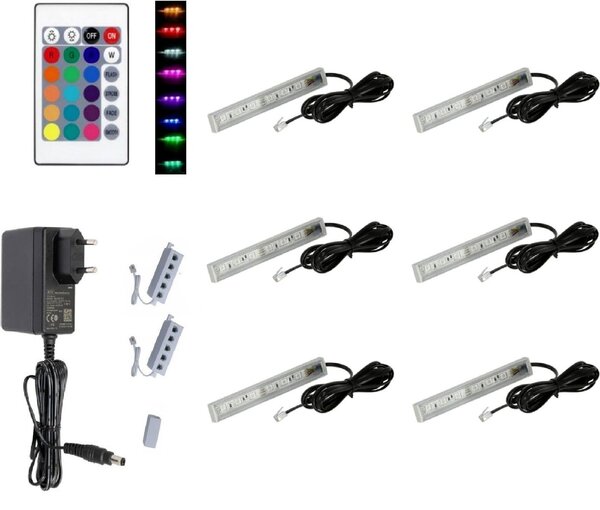 QLS LED RGB 6 set di illuminazione del pavimento in vetro striscia luminosa 12V telecomando 16 colori 11137