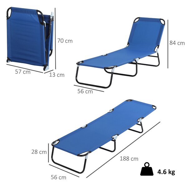 Outsunny Lettino da Giardino con Schienale Regolabile in 5 Posizioni, in Acciaio e Tessuto Oxford, 188x56x28 cm, Blu|Aosom