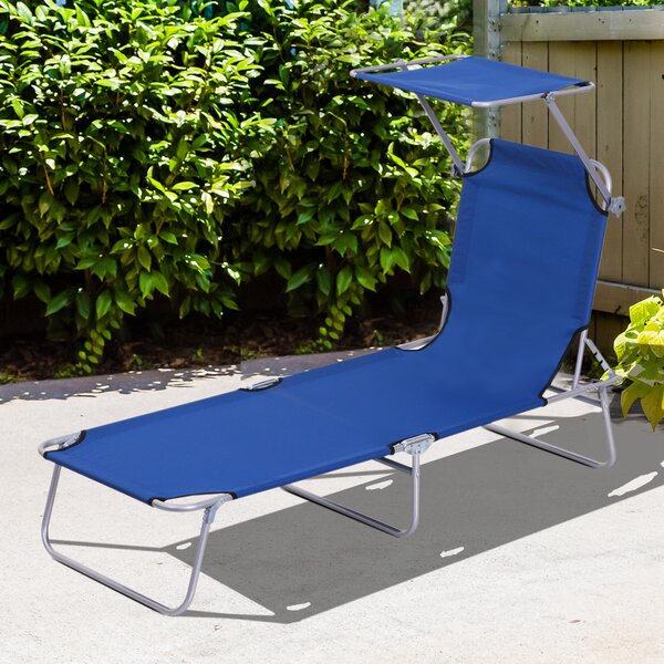Outsunny Lettino Prendisole da Giardino, Sdraio Pieghevole e Regolabile con Tettuccio in Tessuto Blu, 187x58x36cm|Aosom
