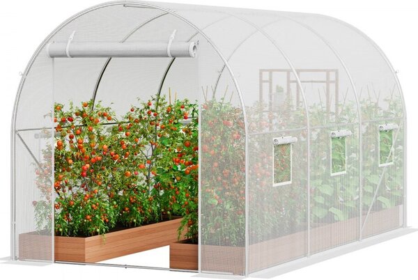 Serra Tunnel Serra fredda Casa per pomodori 292x196x190cm Stabile bianco con copertura in PE e design a ventilazione ottimale
