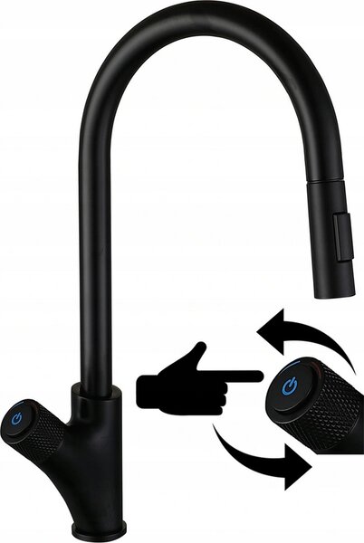 Granitan | Rubinetto da cucina - Press Pull-out - Nero - Rotazione a 360° - Tubo estraibile - Ottone