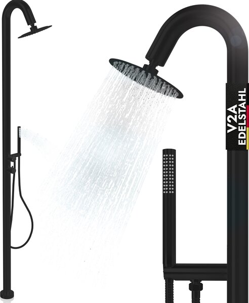 Doccia da giardino V2A in acciaio inox 2 connessioni acqua calda + acqua fredda doccia a pioggia doccia a mano doccia esterna