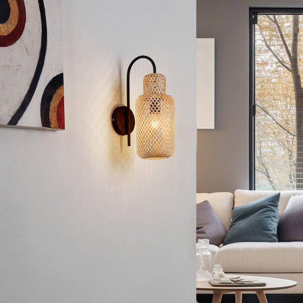 Applique Lindby Venora, altezza 43 cm, nero, legno, bambù Venora Lindby, dimmerabile, Legno chiaro, Soggiorno / Sala da pranzo, bambù, Campagna / Rustiche