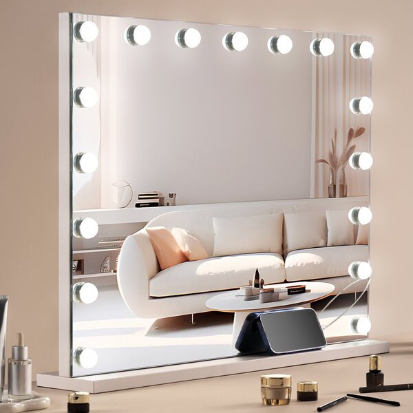 Specchio per il trucco Hollywood - Specchio cosmetico con USB tipo C - 791x597 mm - Specchio da tavolo per applicazioni di trucco professionali
